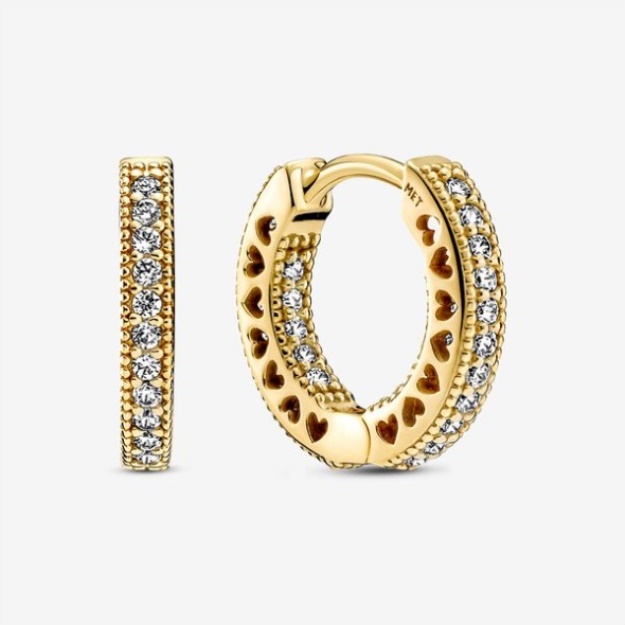 Pave Heart Hoop Earrings Pandora Gold Plated